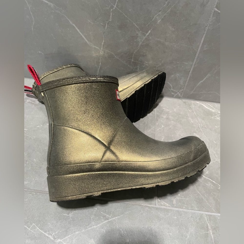 Hunter Metallic Gold Short Rain Boots with Striped Pull Tabs - Picture 7 of 10